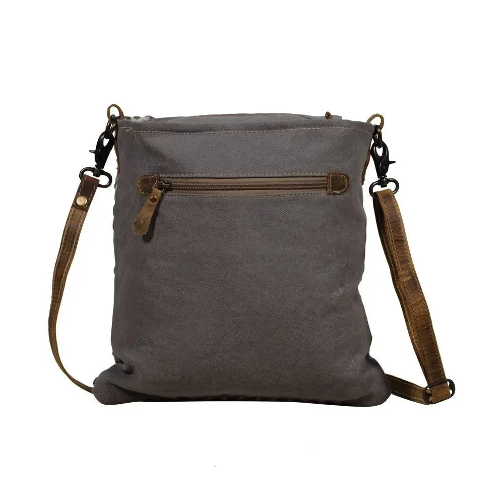 Myra Bag Handmade Blue Shoulder Bag Upcycled Canvas & Cowhide Leather
